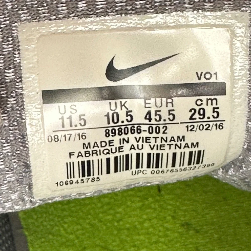 Nike Lunar Fingertrap TR Mens 11.5 Grey Volt Training Shoes 898066-002 Woven Low
